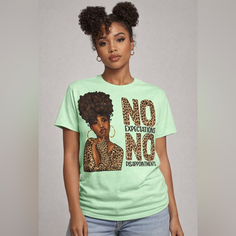 Hand Crafted Mint Graphic Tee with Leopard Print